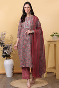 House of Sdaa Dusty Rose Printed Kurta Set. HSDAAMLSK000021