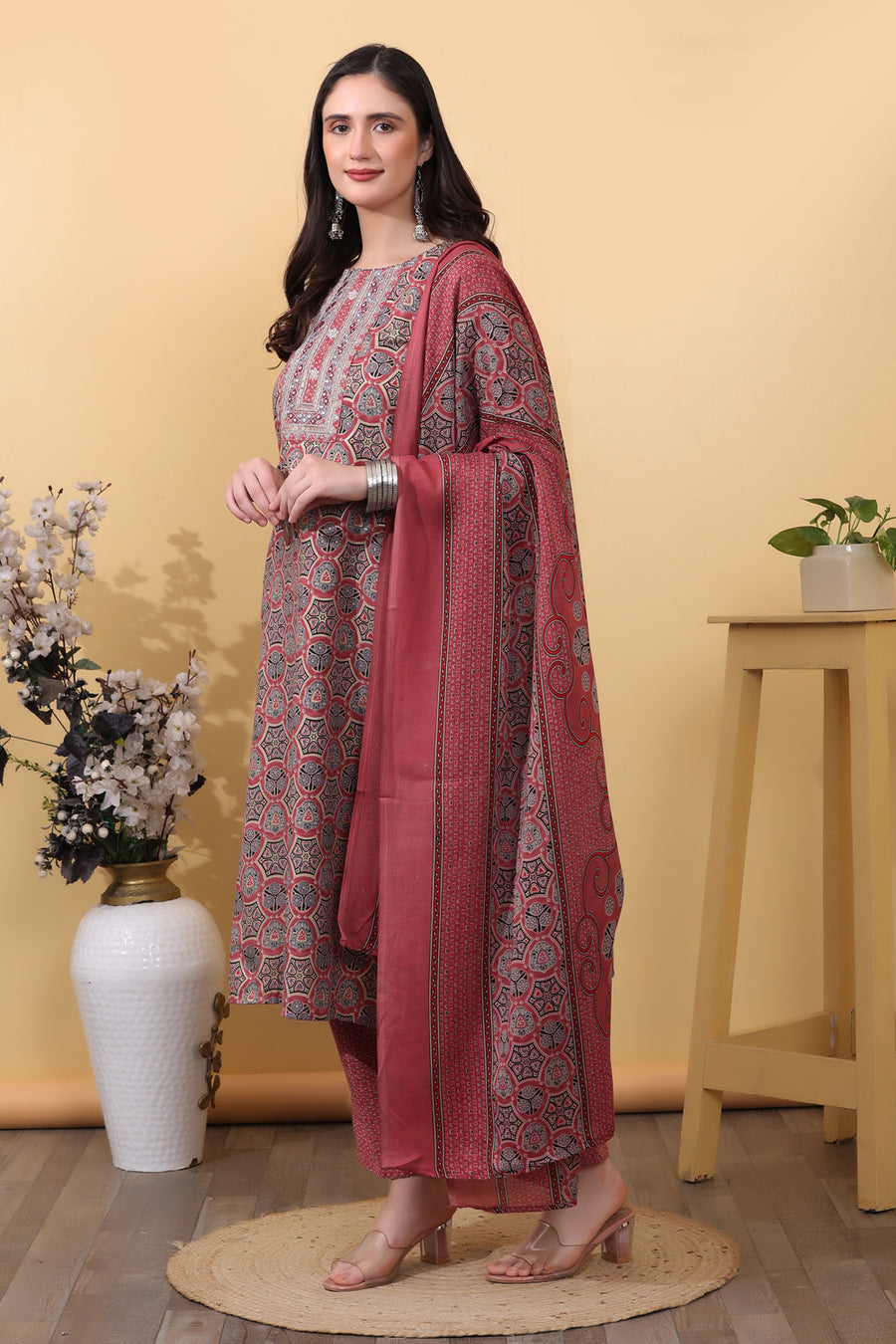 Dusty Rose Printed Kurta Set.
