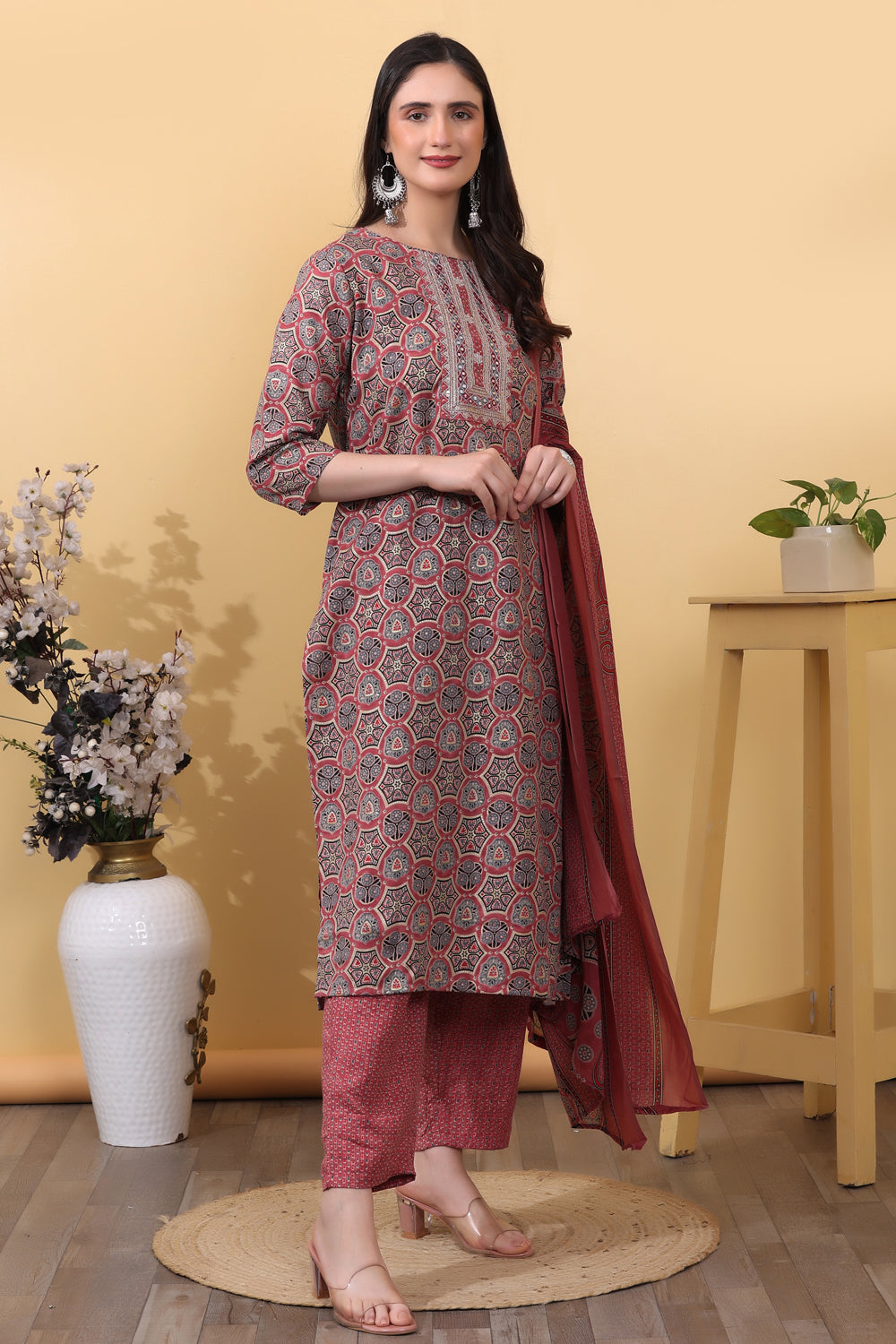 House of Sdaa Dusty Rose Printed Kurta Set. HSDAAMLSK000021