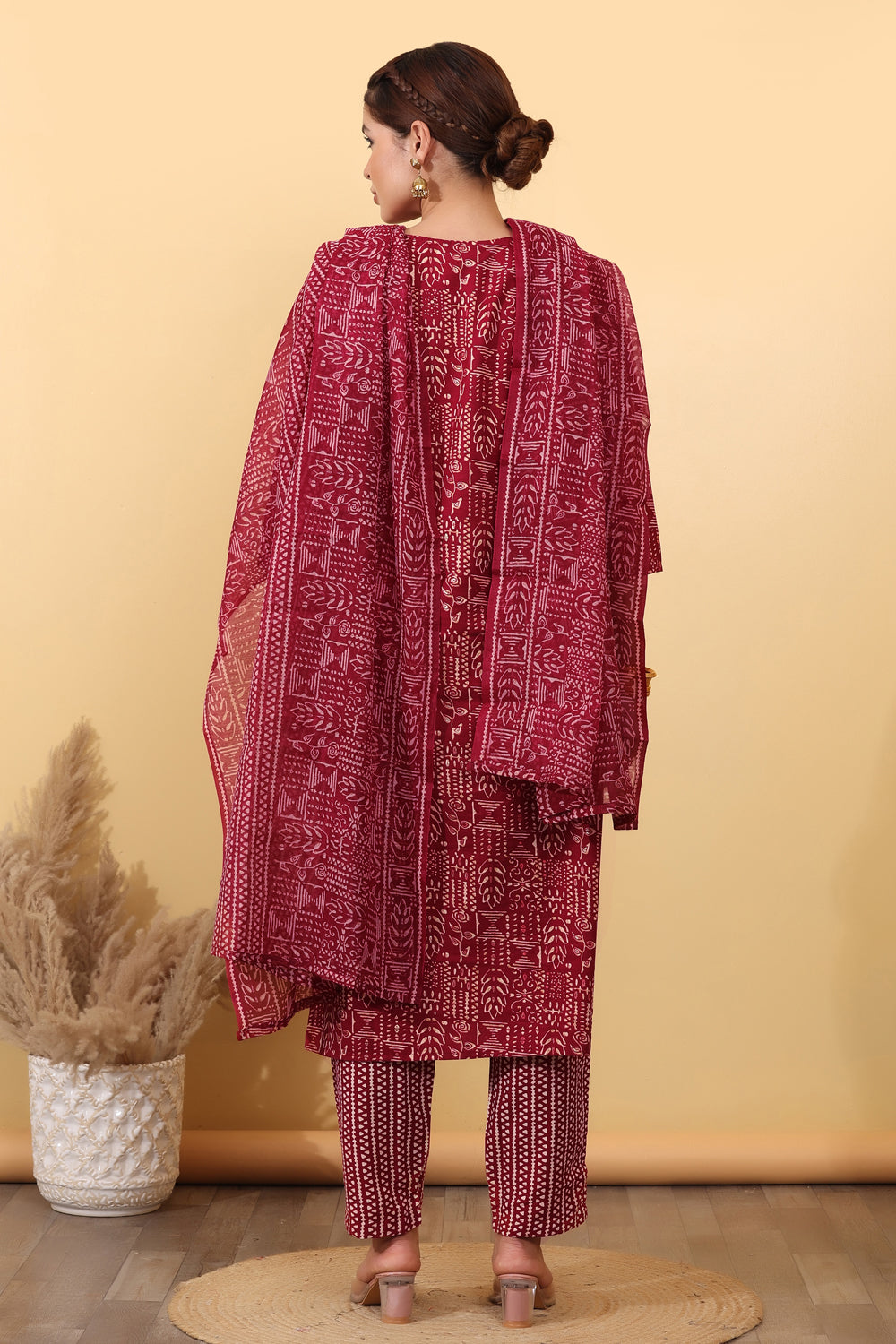 House of Sdaa Maroon Printed Kurta Set , HSDAAMLSK000025