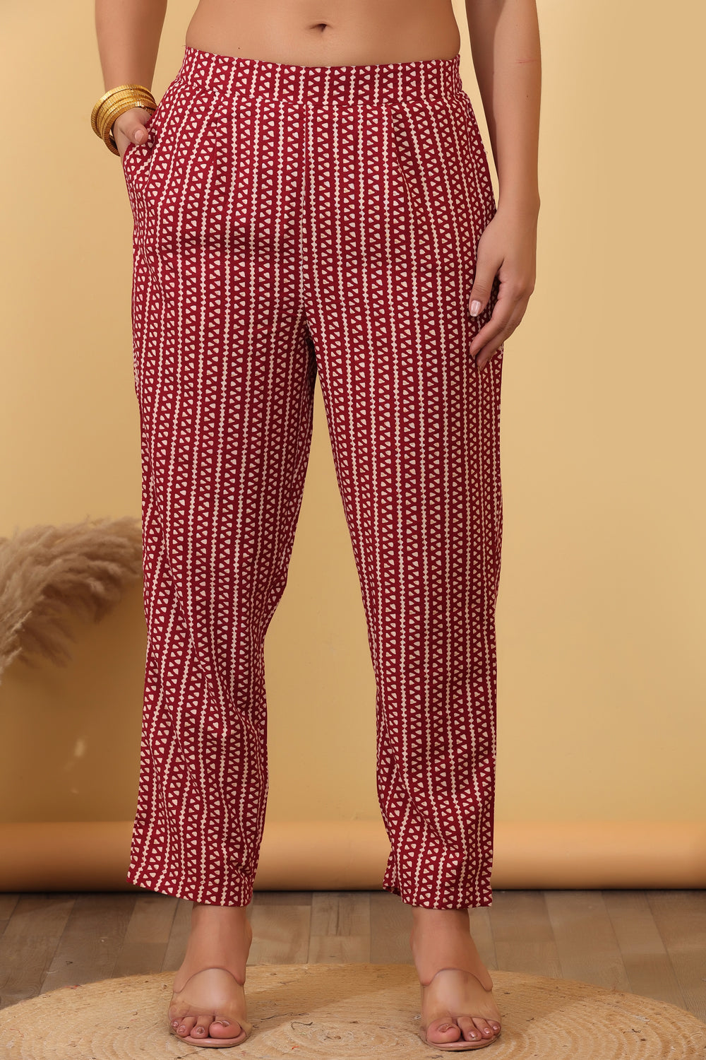 House of Sdaa Maroon Printed Kurta Set , HSDAAMLSK000025