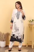Ivory & Black Floral Printed Suit Set with Designer Dupatta HSDAASKAR000022