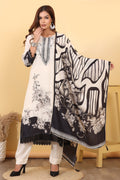 Ivory & Black Floral Printed Suit Set with Designer Dupatta