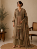 Beige Chanderi Silk Printed Salwar Kurta Dupatta Set for Women