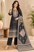 Slate Grey Viscose Silk Printed Suit Set with Dupatta