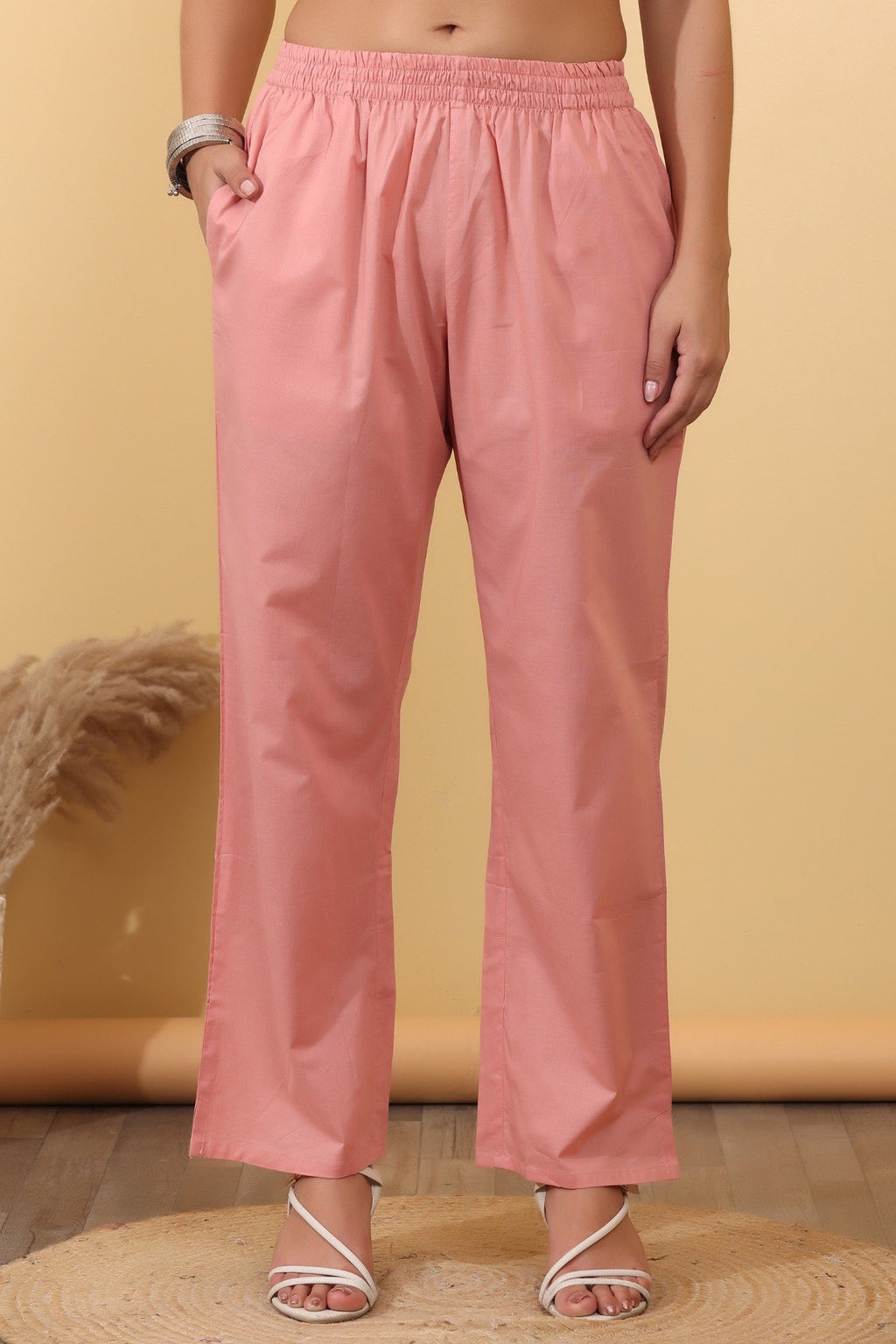 House of Sdaa Peach Embroidered Kurta Set. HSDAASKHP000004