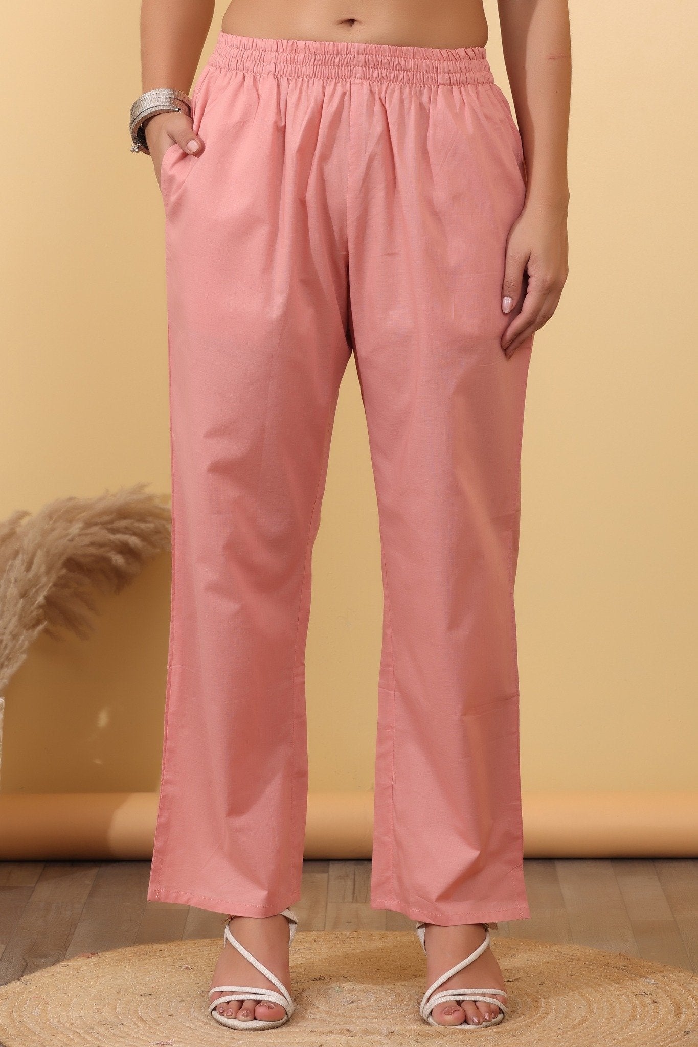 House of Sdaa Peach Embroidered Kurta Set. HSDAASKHP000004