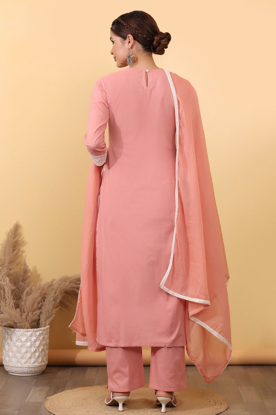 Peach Embroidered Kurta Set.