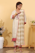 Cream Maslin Embroidered Suit Set with Dupatta