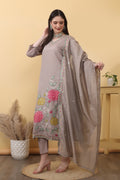 Mink Grey Roman Silk Embroidered Suit Kurta Dupatta Set
