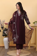 Dark Wine Roman Silk Embroidered Suit Kurta Dupatta Set