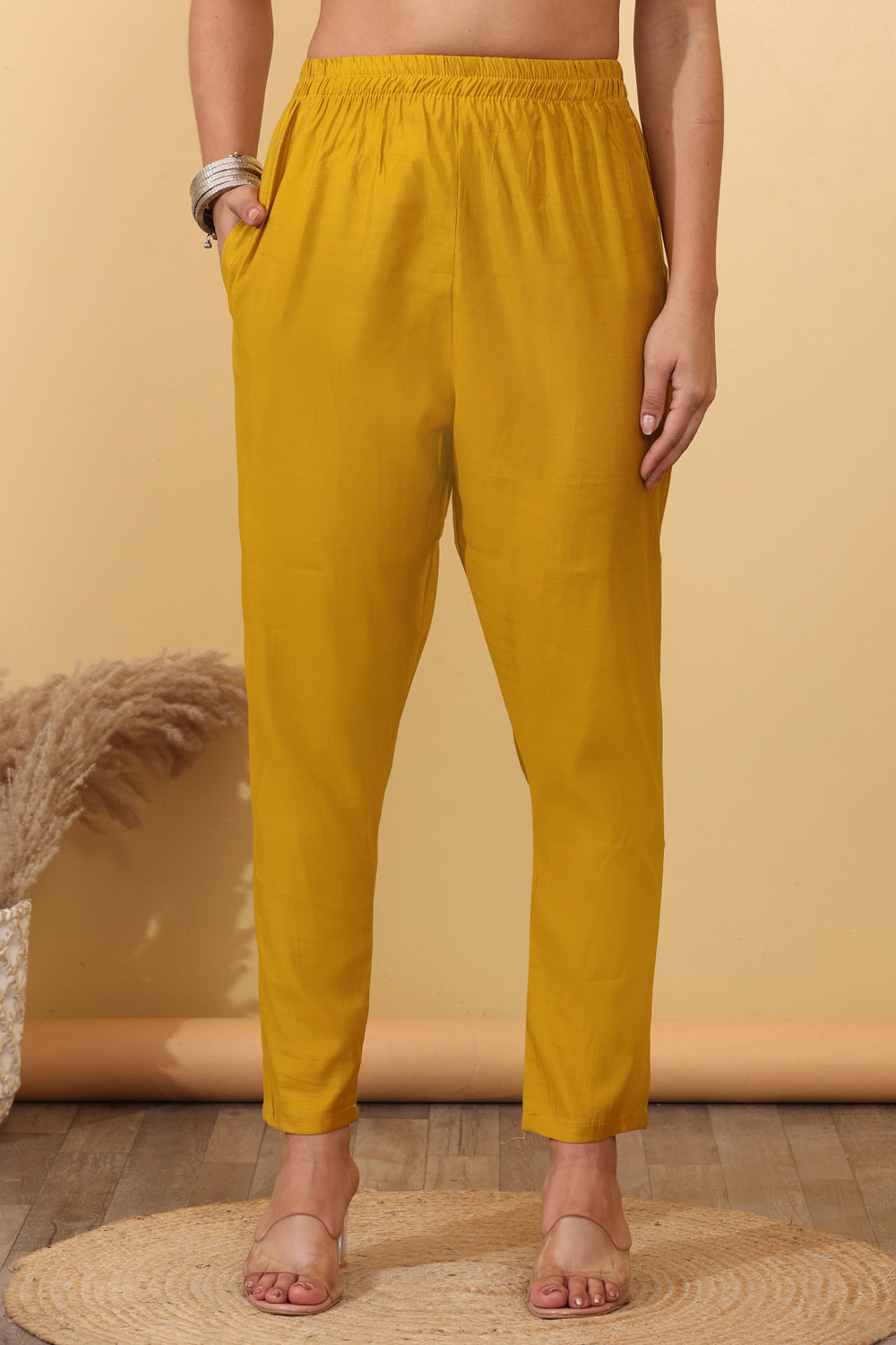 Yellow Roman Silk Embroidered Salwar Kurta Dupatta Set for Women