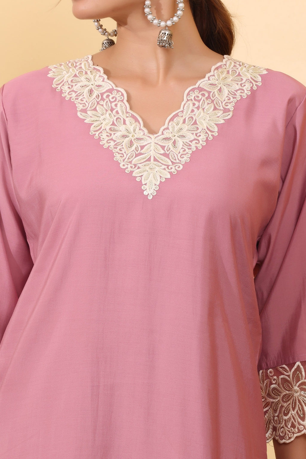 Blush Pink Embroidered Organza Suit Set with Floral Lace Dupatta HSDAASKKN000030