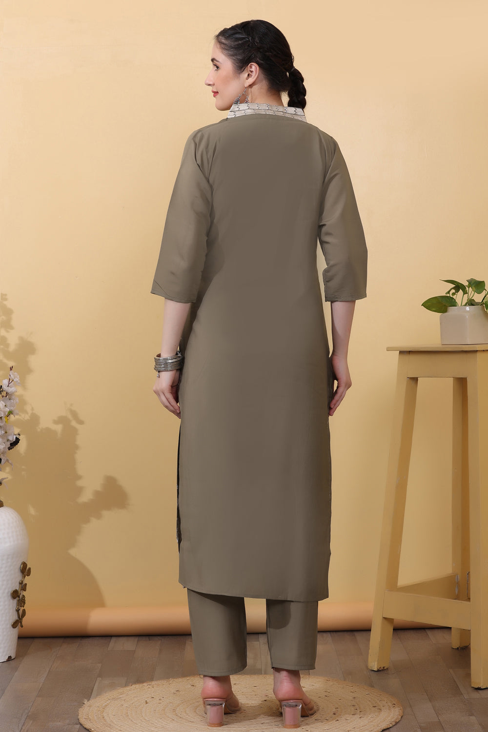 Mauve Roman Silk Salwar Kurta Dupatta Set for Women