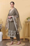 Mauve Roman Silk Salwar Kurta Dupatta Set for Women