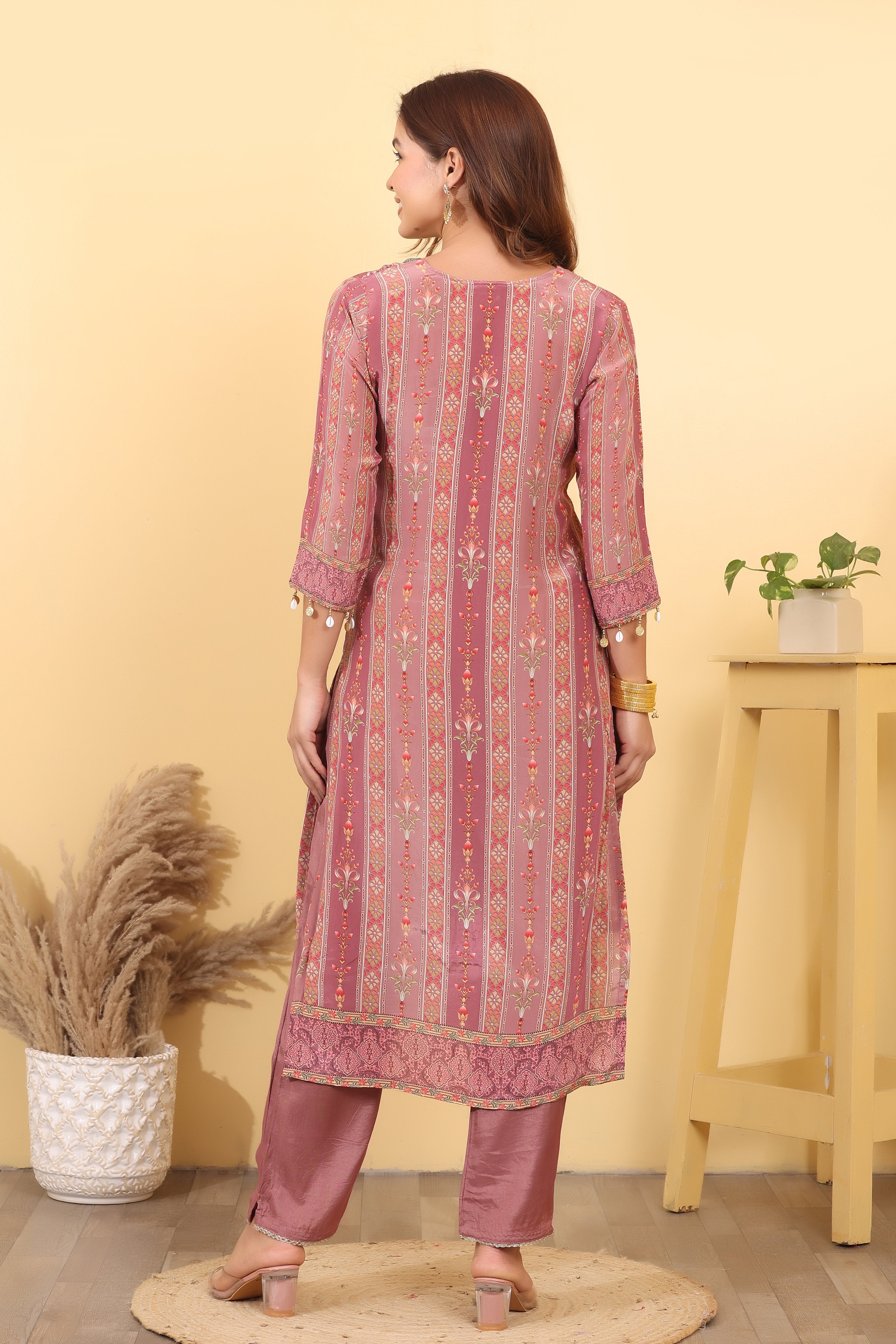 Dazzle Pink Silk Blend Salwar Kurta Set for Women