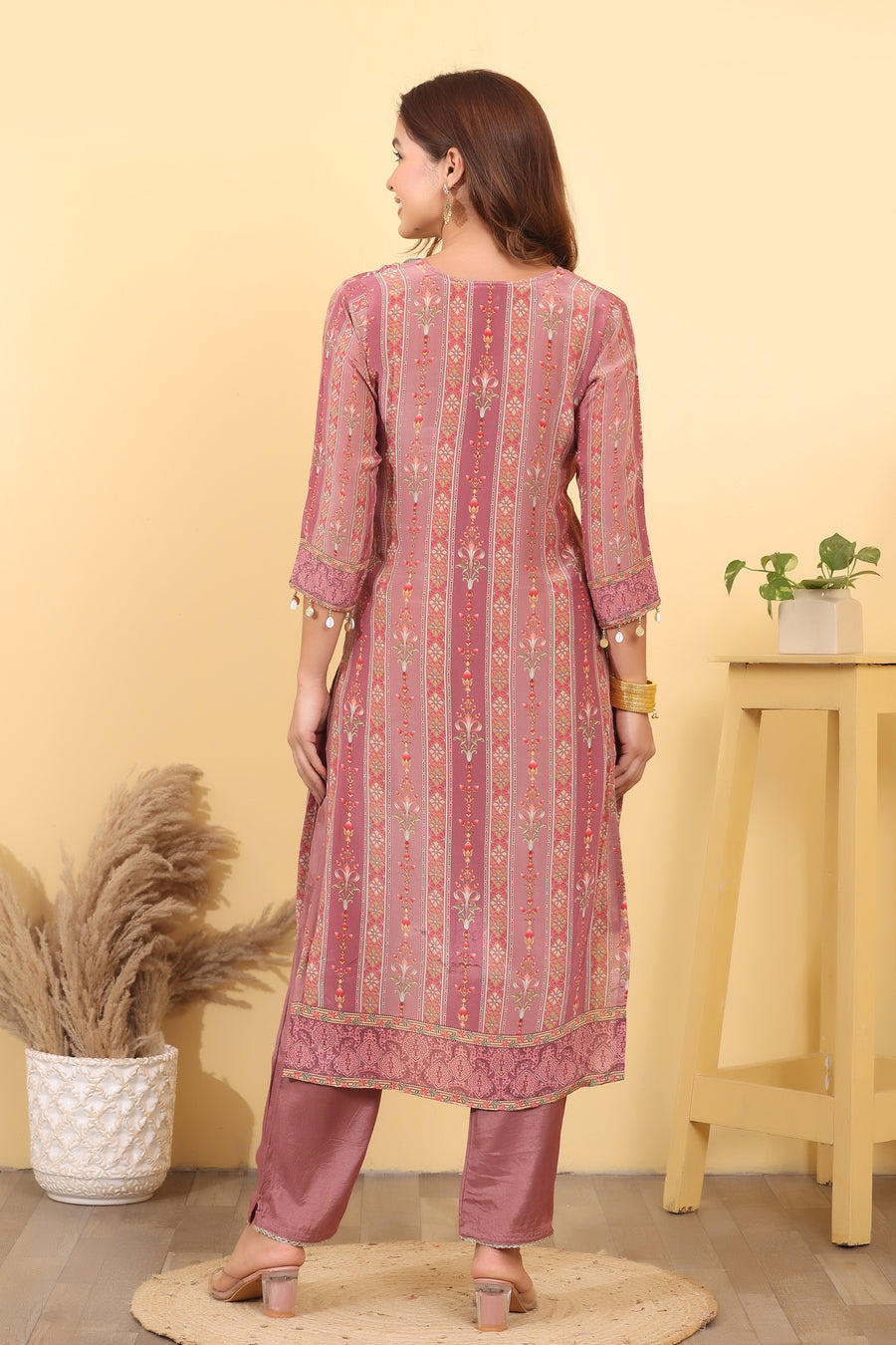 Dazzle Pink Silk Blend Salwar Kurta Set for Women