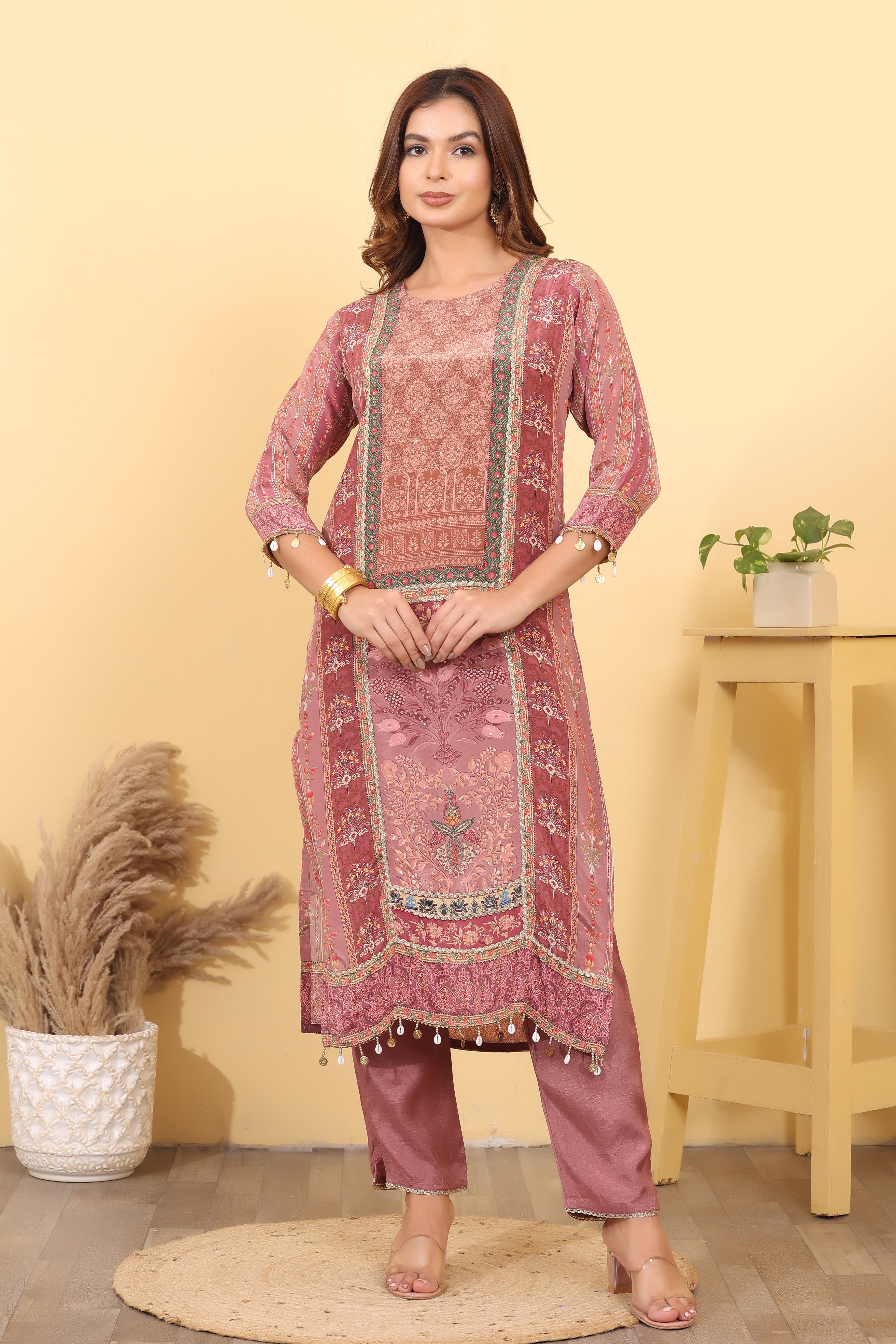 Dazzle Pink Silk Blend Salwar Kurta Set for Women
