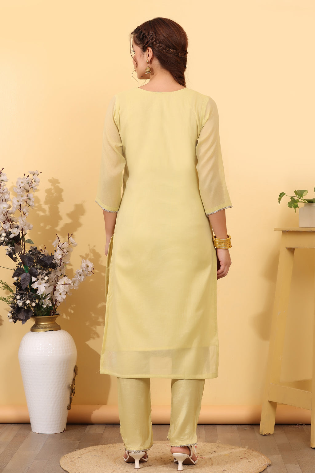 Lime Green Cotton Silk Embroidered Salwar Kurta Dupatta Set