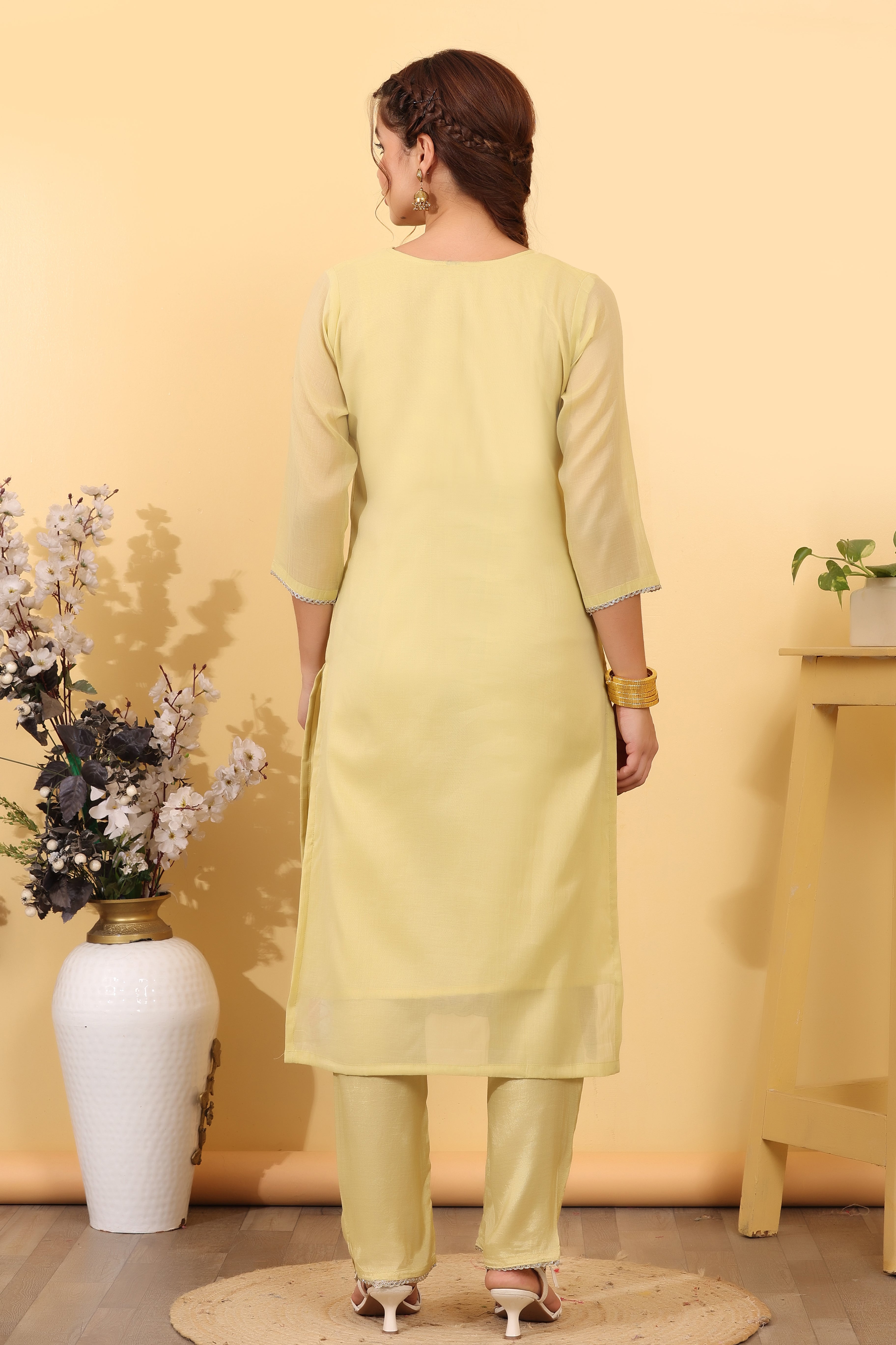 Lime Green Cotton Silk Embroidered Salwar Kurta Dupatta Set