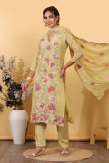 Lime Green Cotton Silk Embroidered Salwar Kurta Dupatta Set