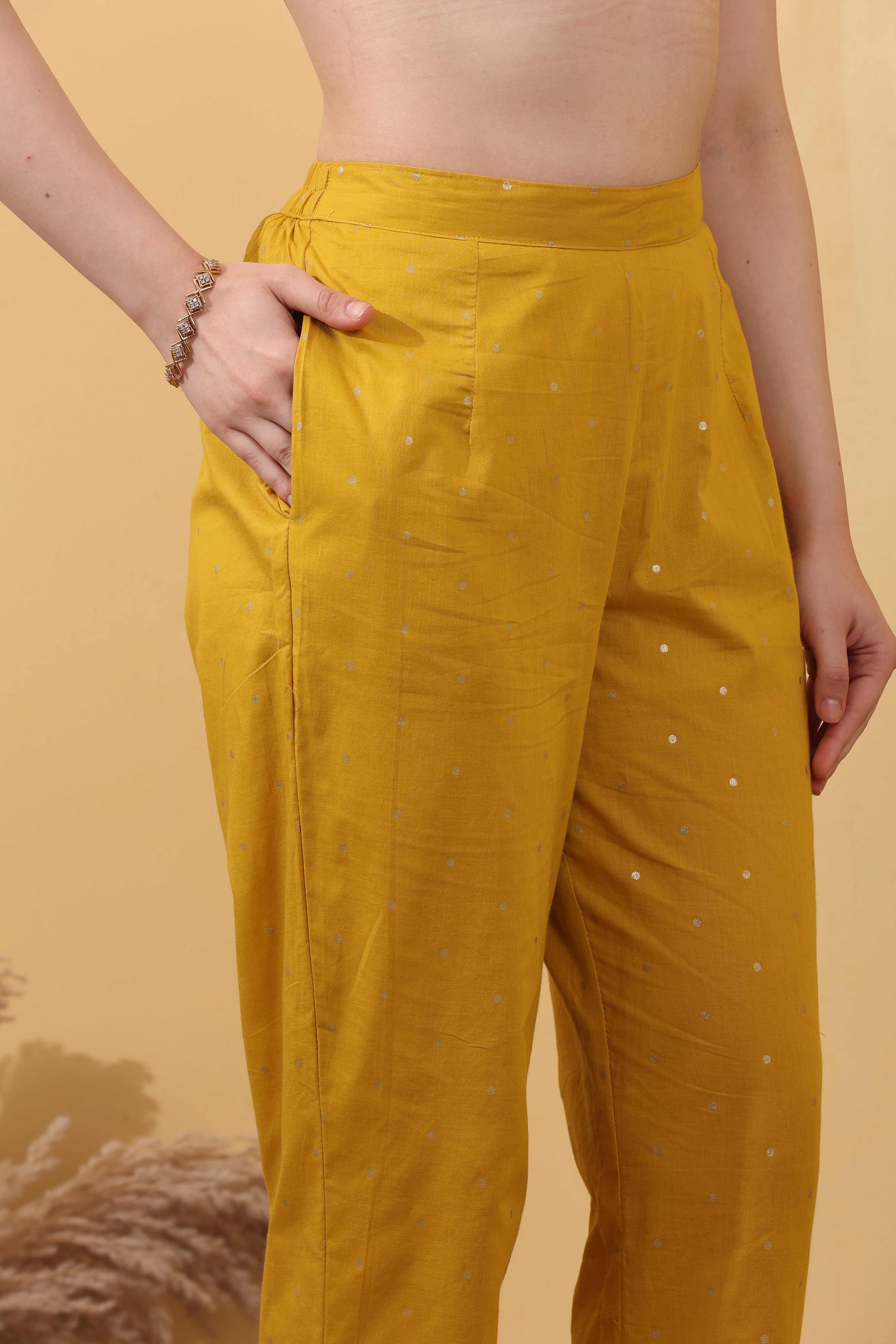 Yellow Cotton Embroidered Salwar Kurta Dupatta Set for Women
