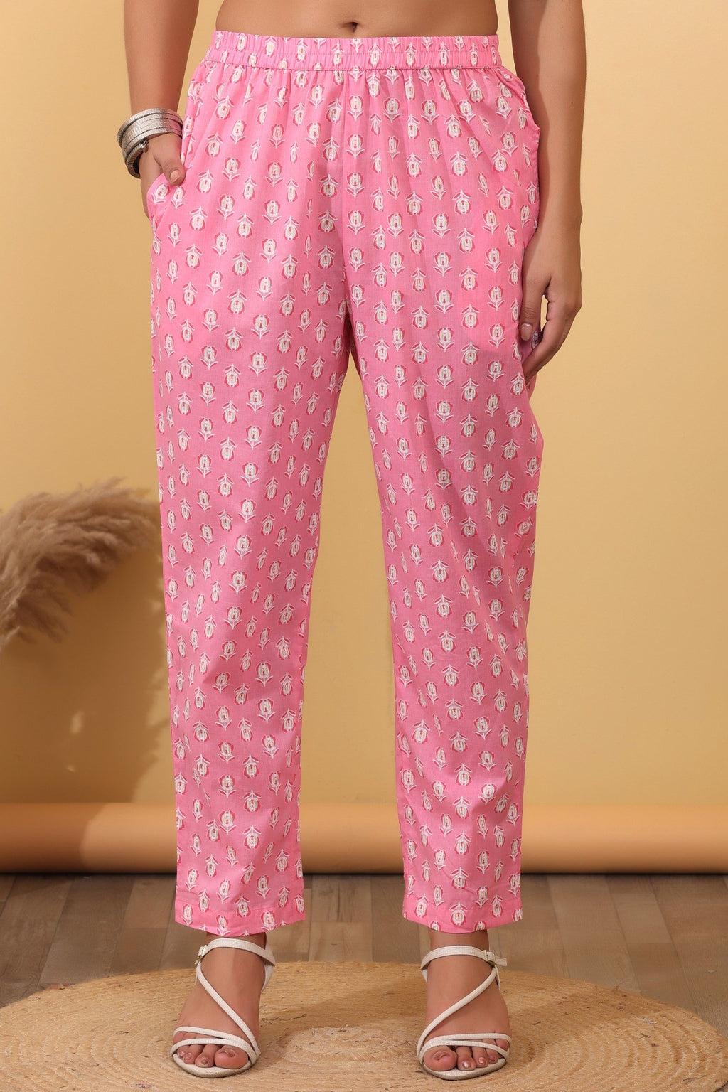 Blush Pink Cotton Floral Printed Suit Set with Matching Dupatta HSDAASKST000007