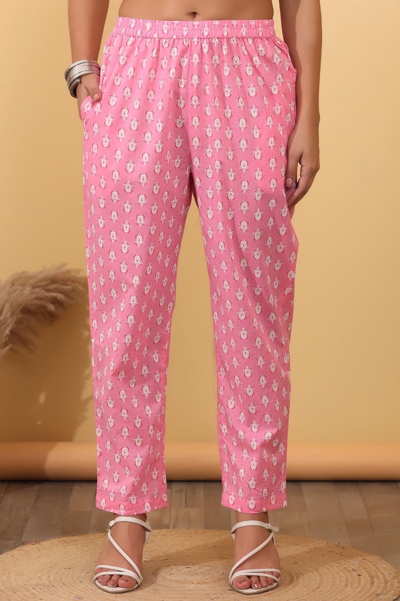 Blush Pink Cotton Floral Printed Suit Set with Matching Dupatta HSDAASKST000007