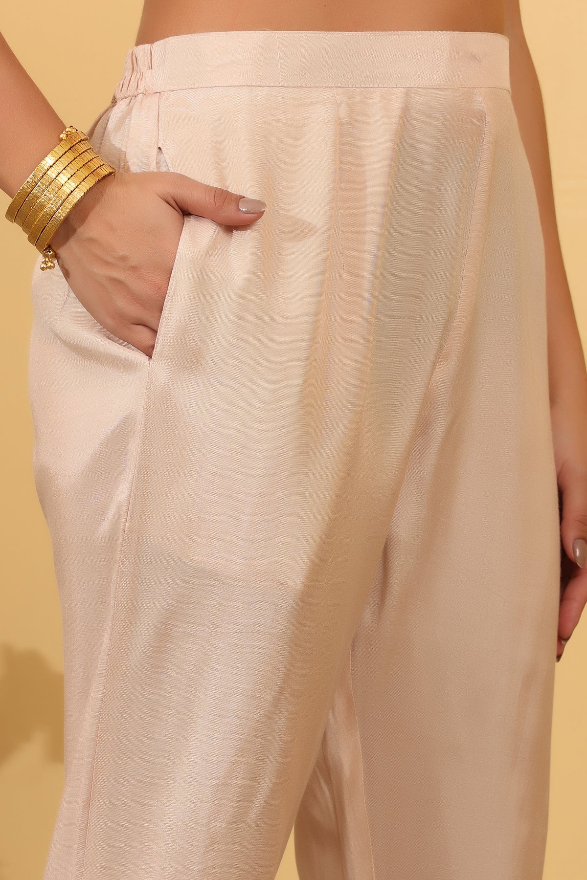 Golden Silk Embroidered Salwar Kurta Dupatta Set for Women
