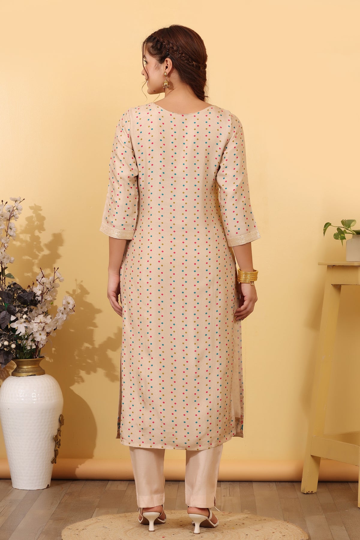 Golden Silk Embroidered Salwar Kurta Dupatta Set for Women