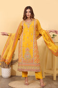 Mustard Yellow Jacquard Silk Embroidered Suit Set with Dupatta