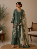 Bottle Green Gucci Silk Printed Salwar Kurta Dupatta Set for Women