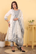 Ivory Printed Cotton Suit Set with Dupatta