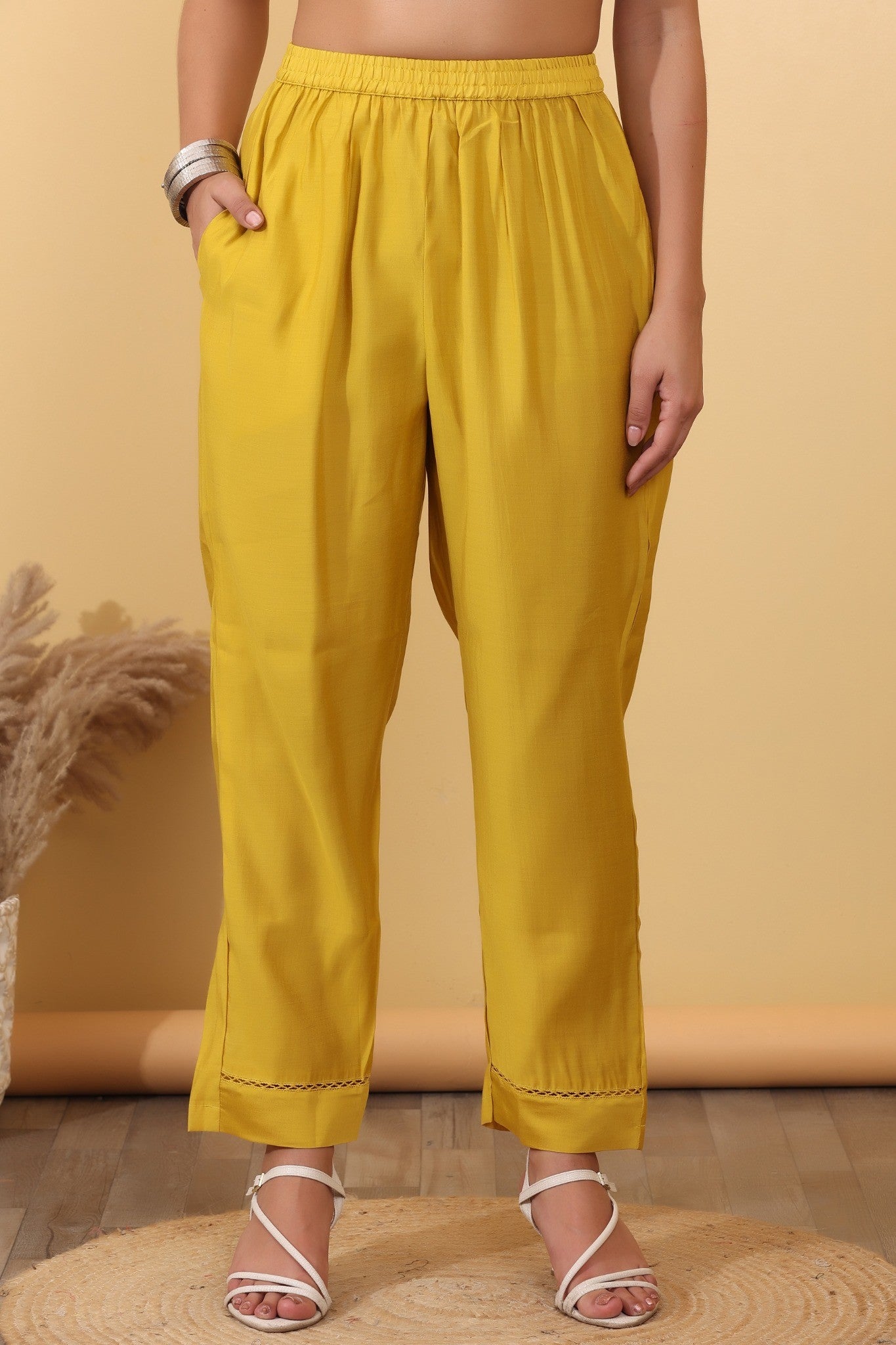 Mustard Yellow Silk Blend Embroidered Suit Set with Floral Dupatta HSDAASKVL000005
