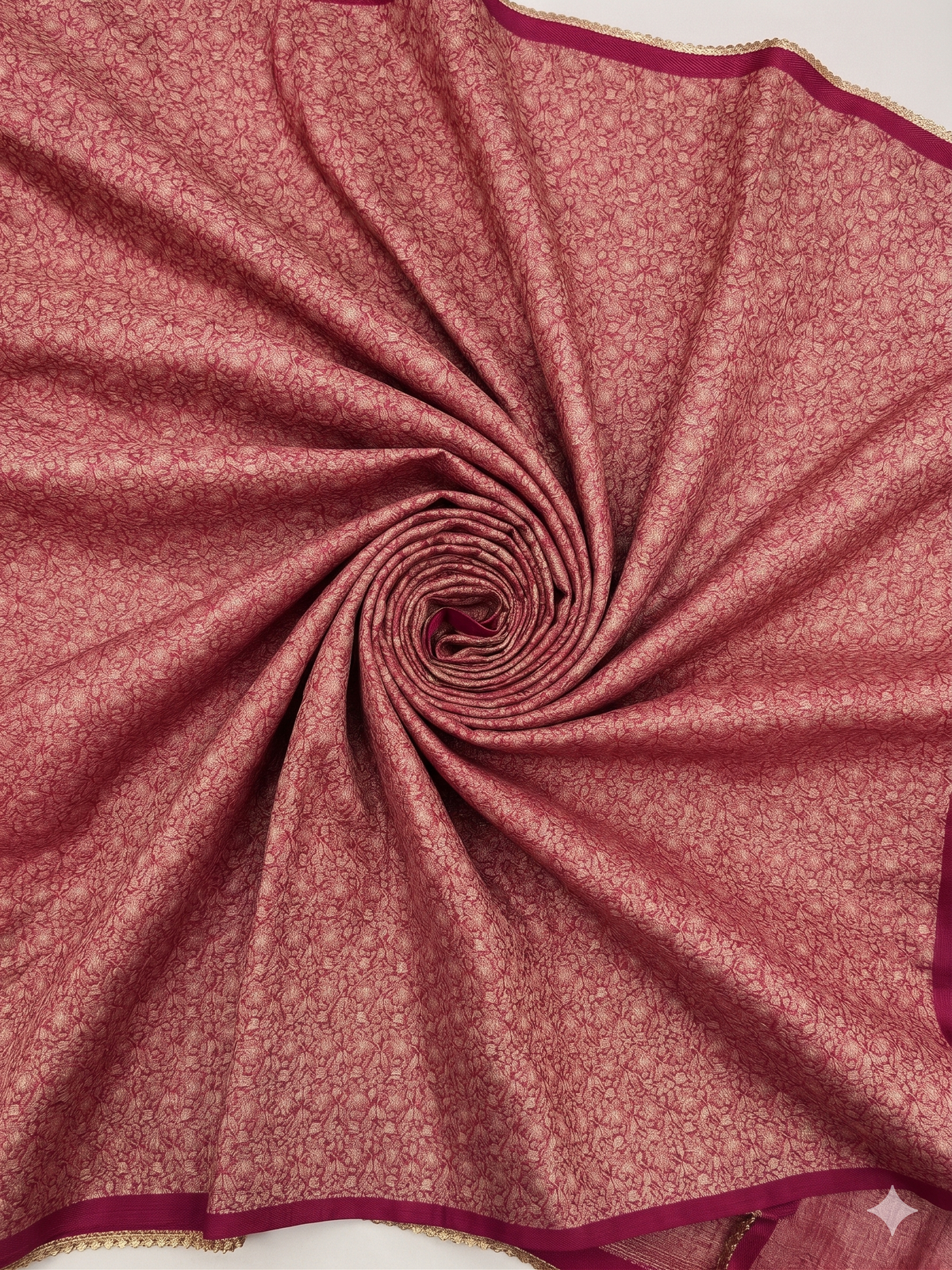 Copper Gold Tissue Silk Unstitched Suit Material with Pink Brocade Dupatta