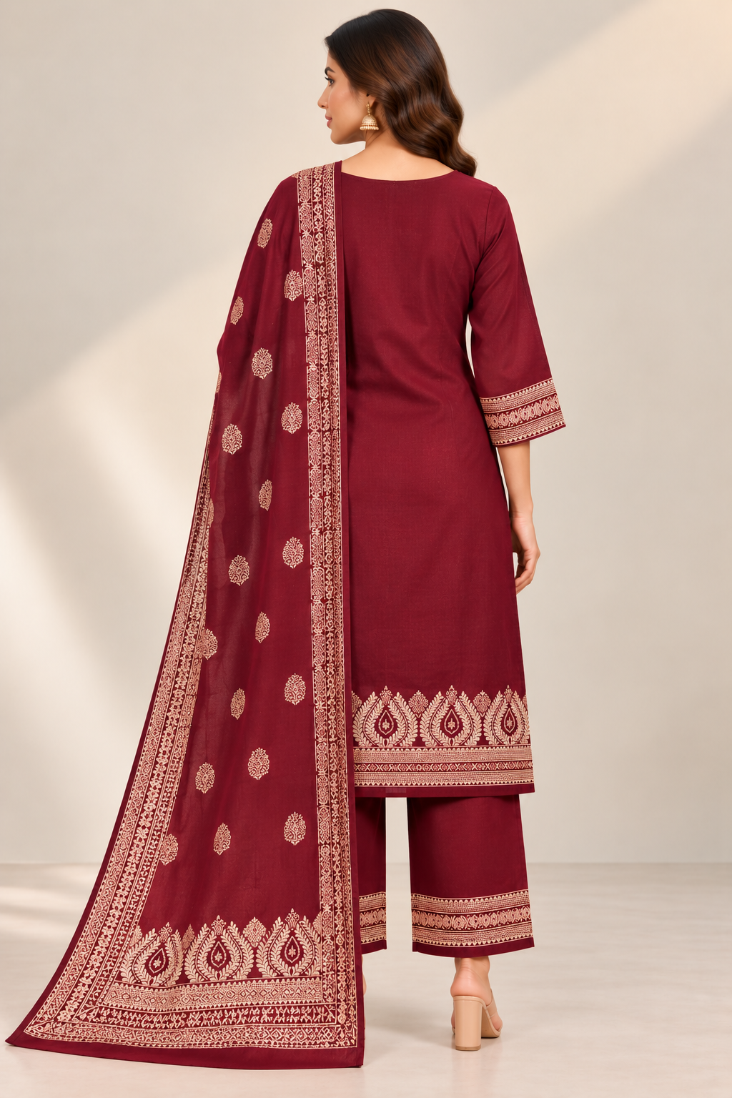 Maroon Ivory Print Jacquard Winter SKD