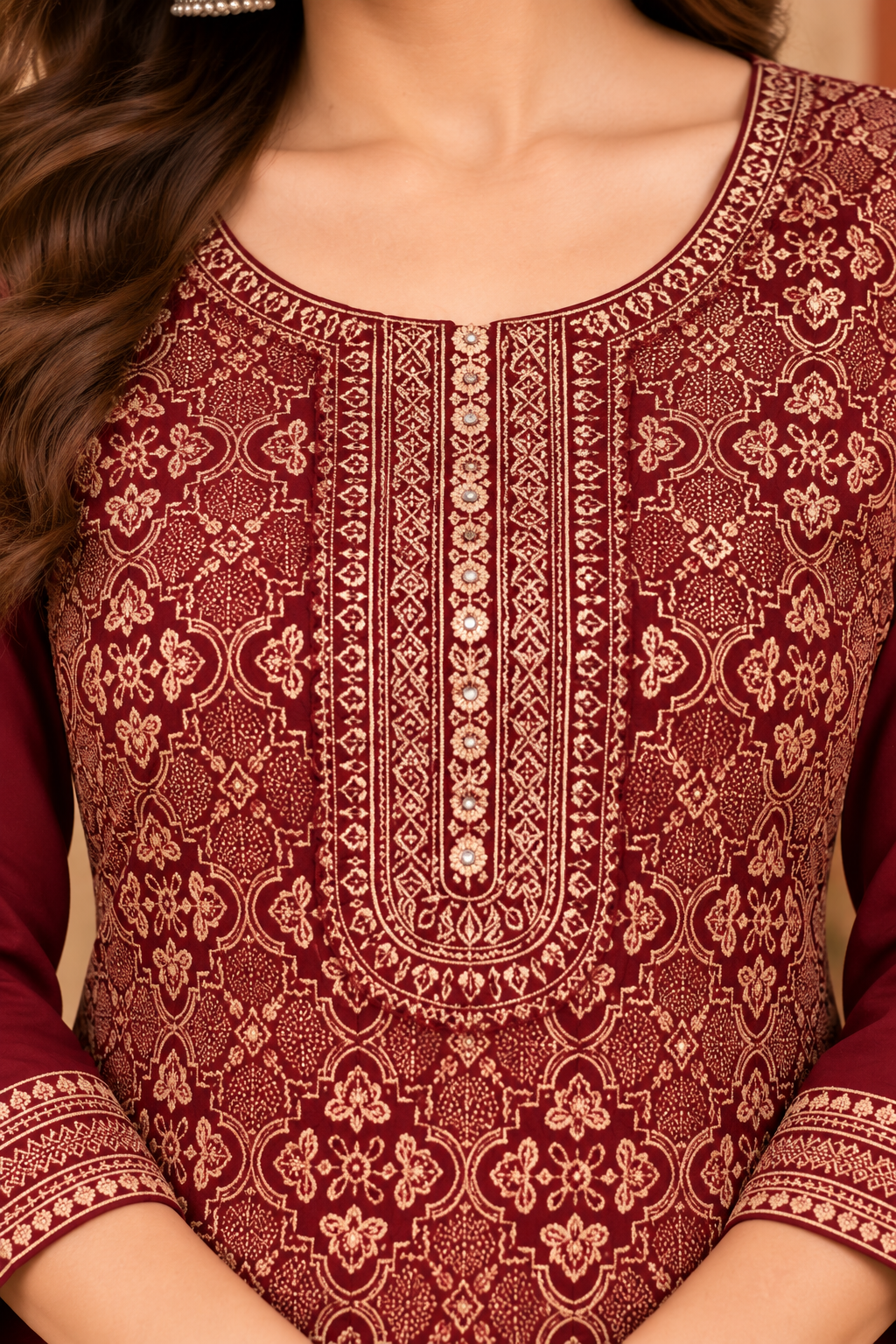Maroon Ivory Print Jacquard Winter SKD