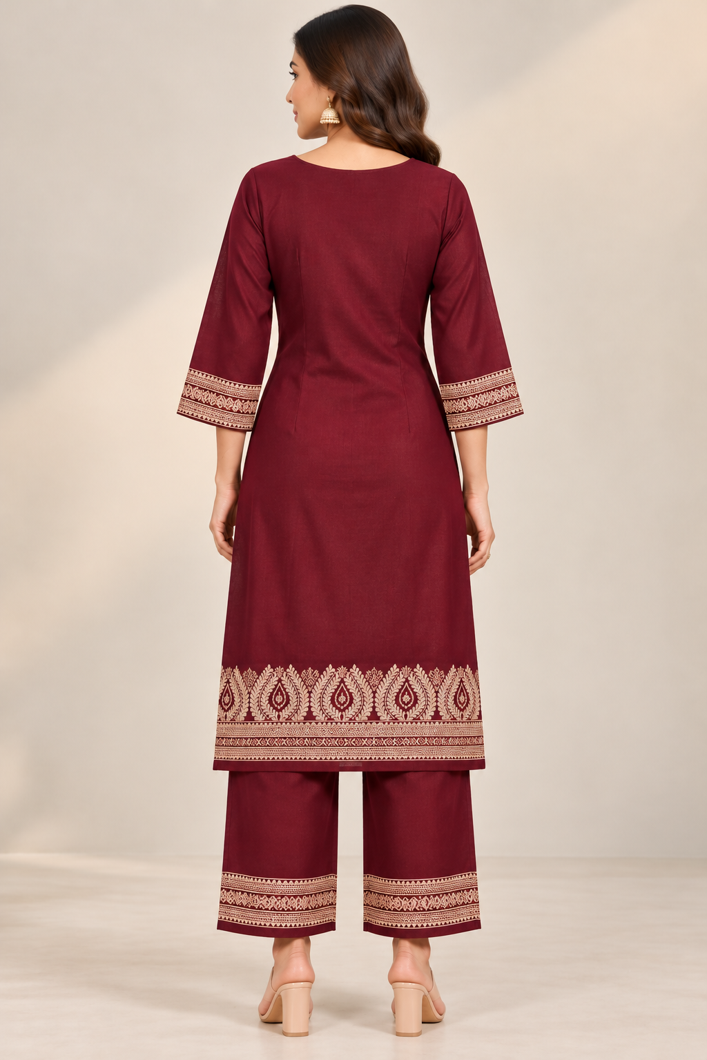 Maroon Ivory Print Jacquard Winter SKD