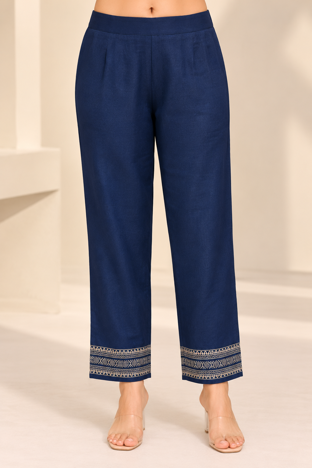 Navy Blue Ivory Print Jacquard Winter SKD