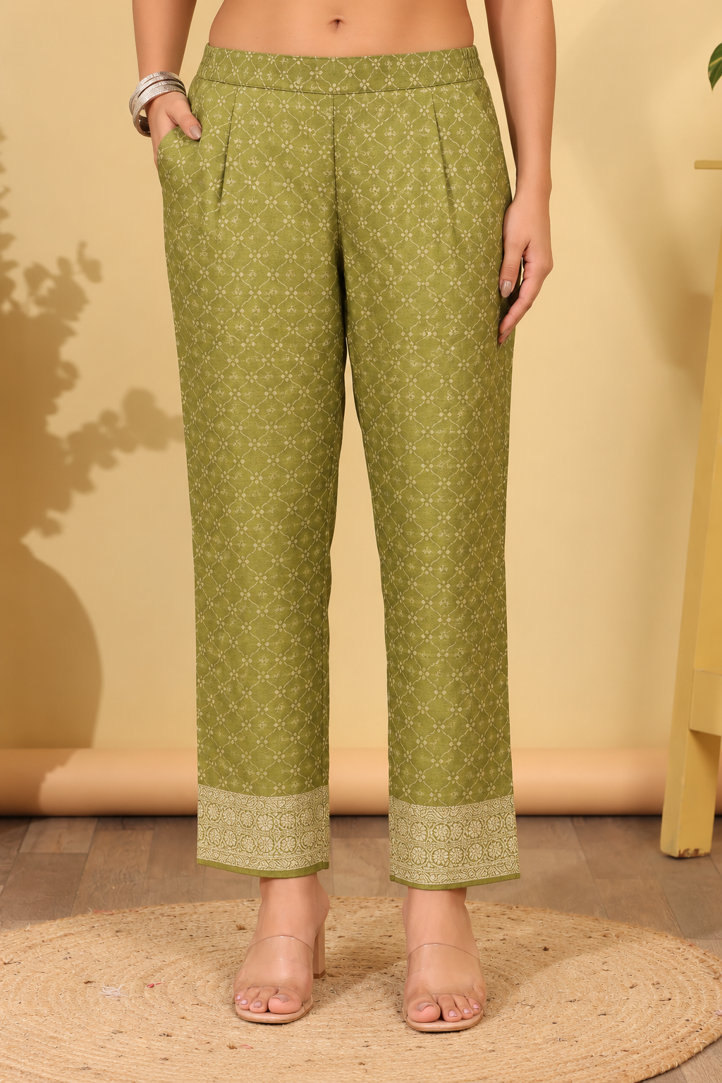 Olive Green Ivory Print Jacquard Winter SKD