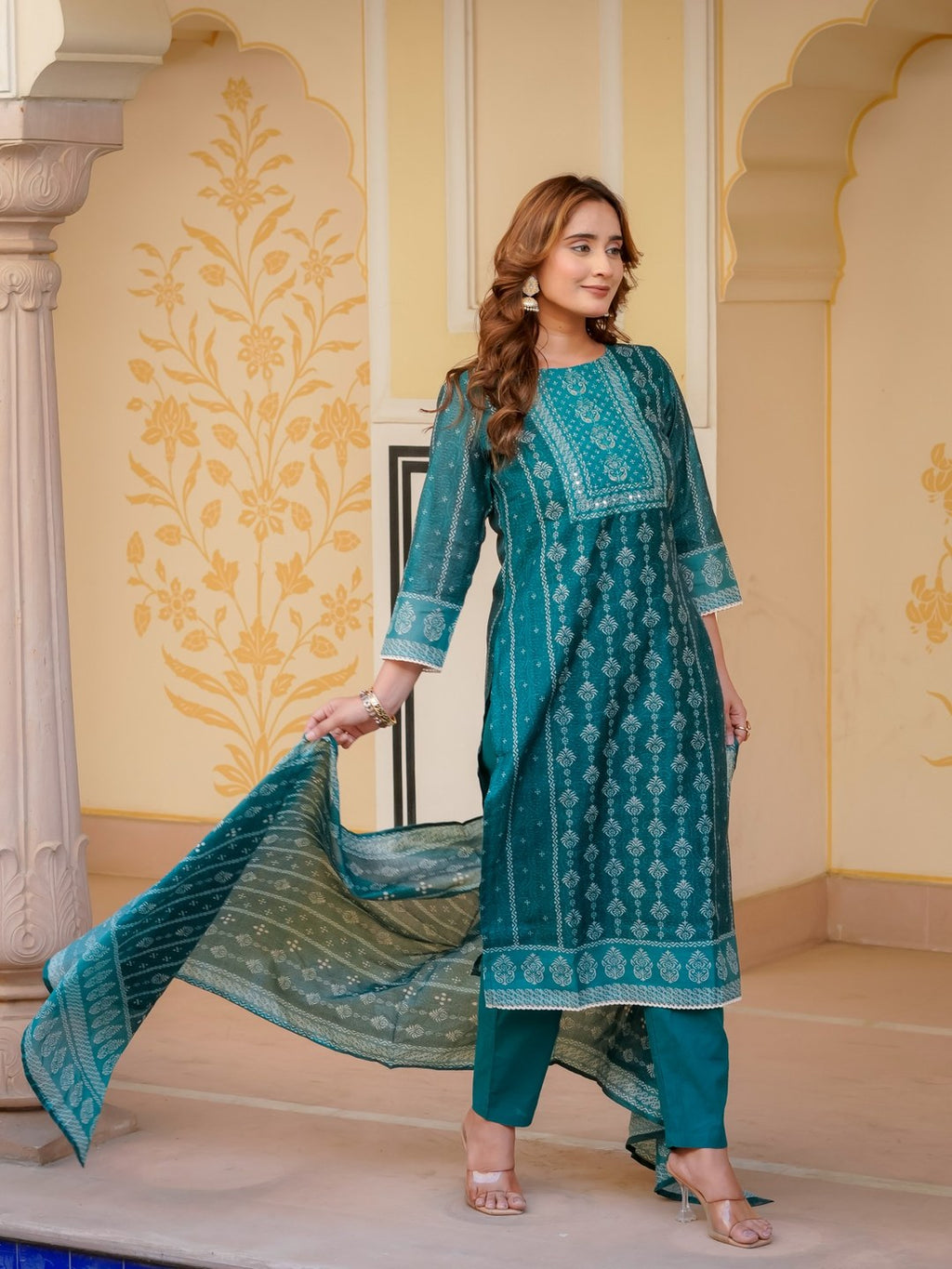 House of Sdaa Emerald Green Printed Kurta Set HSDAASKBC000002