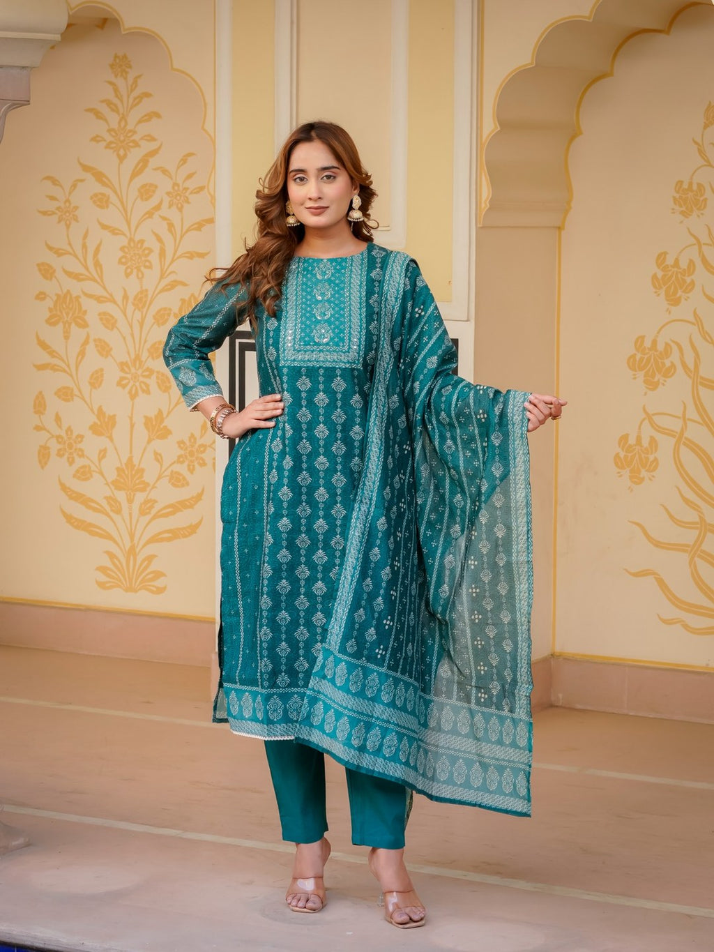 House of Sdaa Emerald Green Printed Kurta Set HSDAASKBC000002