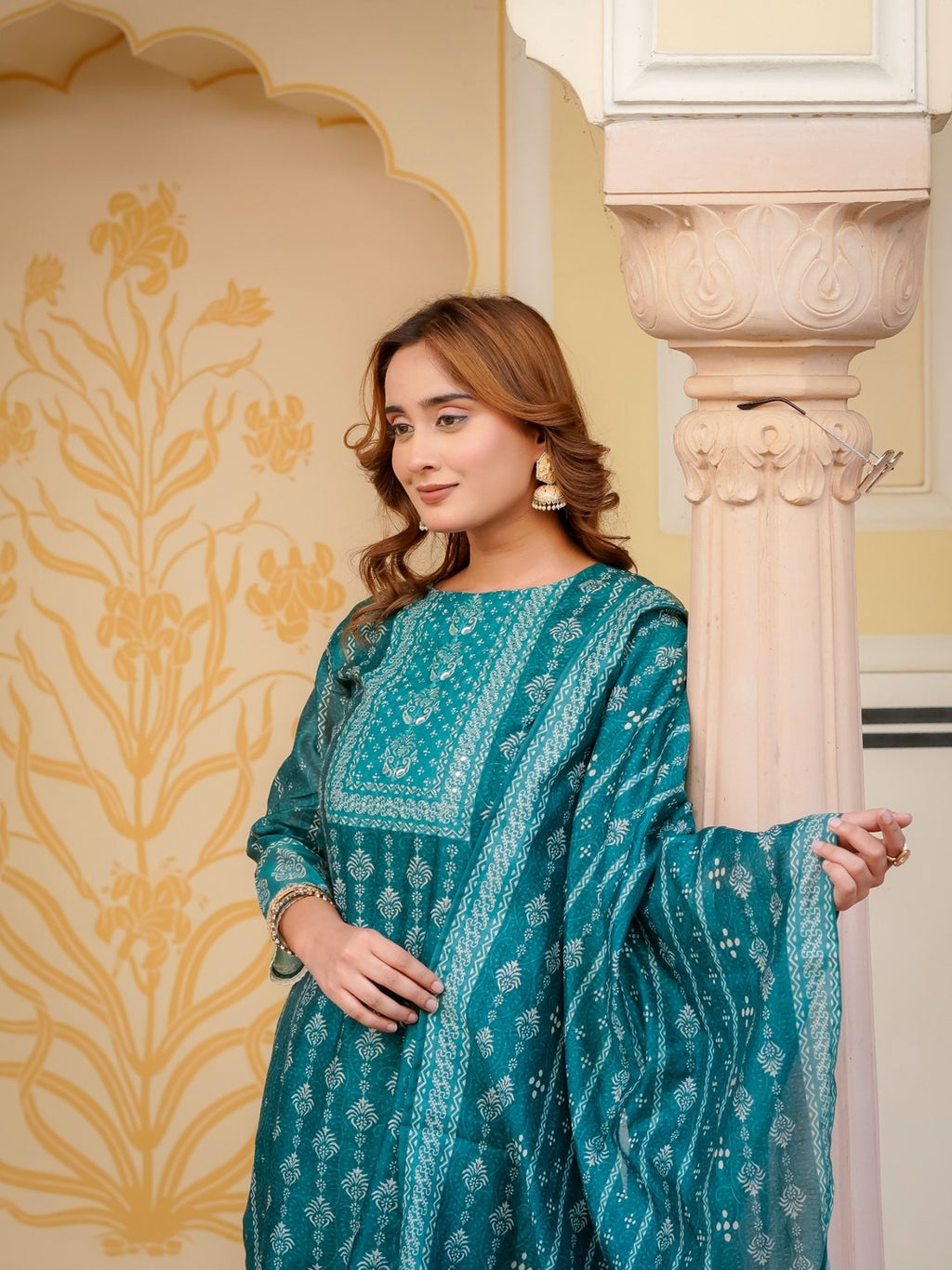 House of Sdaa Emerald Green Printed Kurta Set HSDAASKBC000002