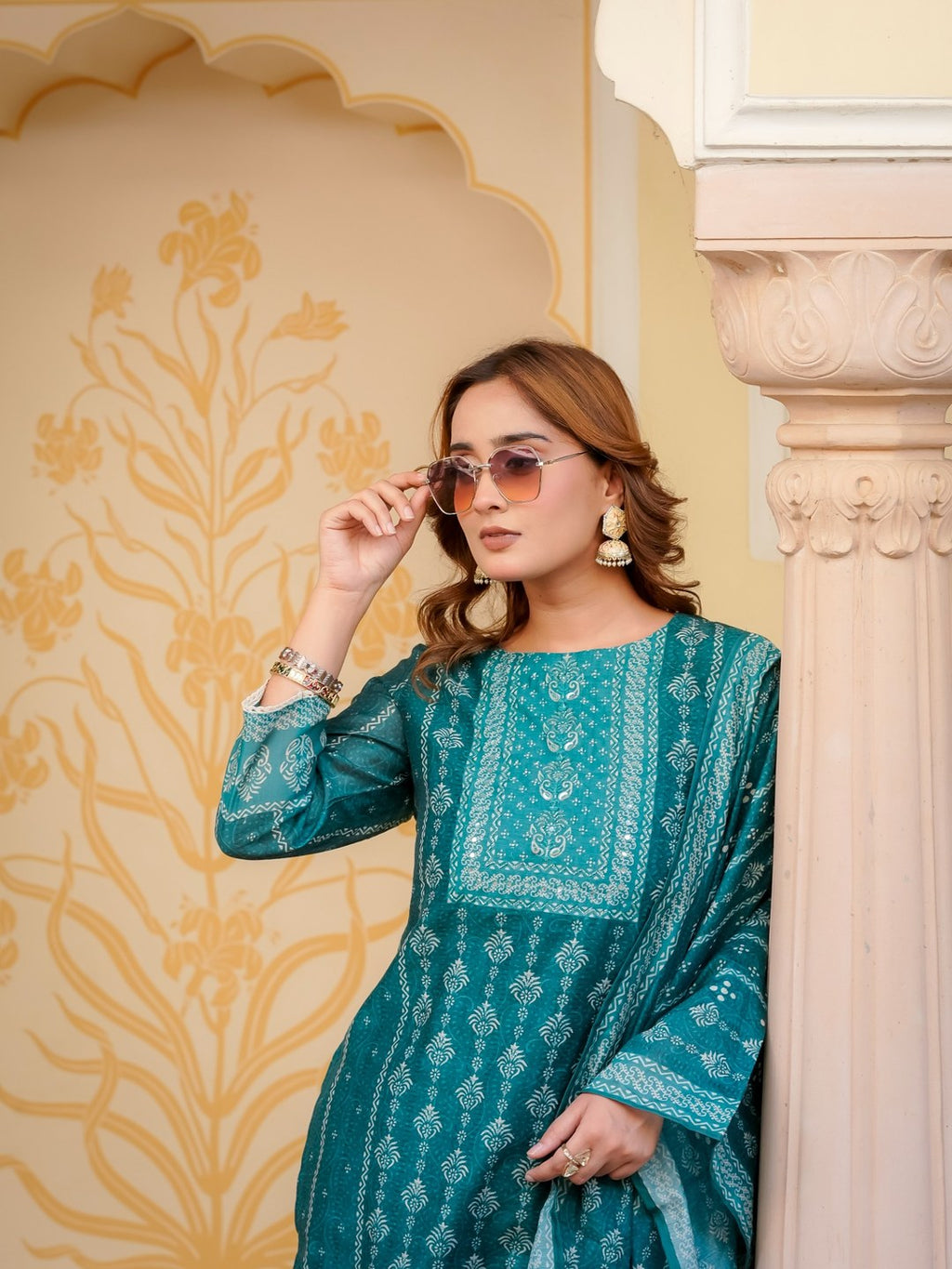 House of Sdaa Emerald Green Printed Kurta Set HSDAASKBC000002