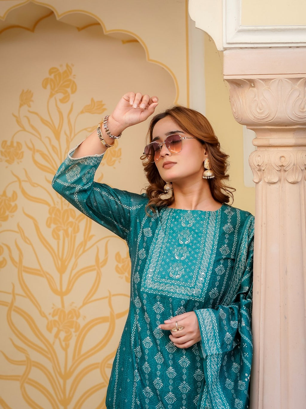 House of Sdaa Emerald Green Printed Kurta Set HSDAASKBC000002