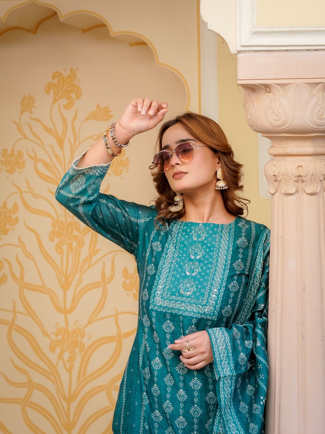 House of Sdaa Emerald Green Printed Kurta Set HSDAASKBC000002