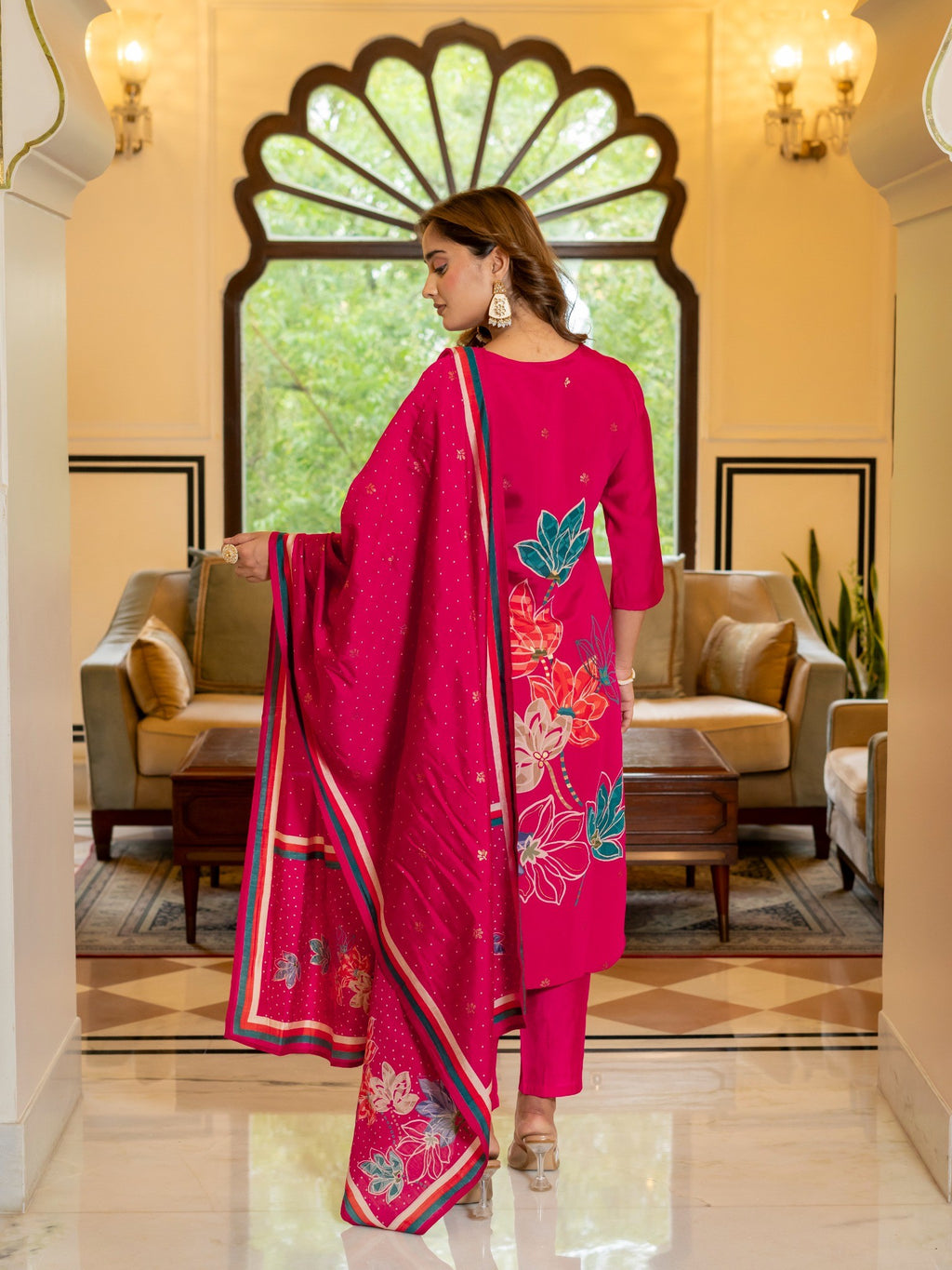 Vibrant Pink House of Sdaa  Floral Printed Kurta Set, HSDAAMLSK000007