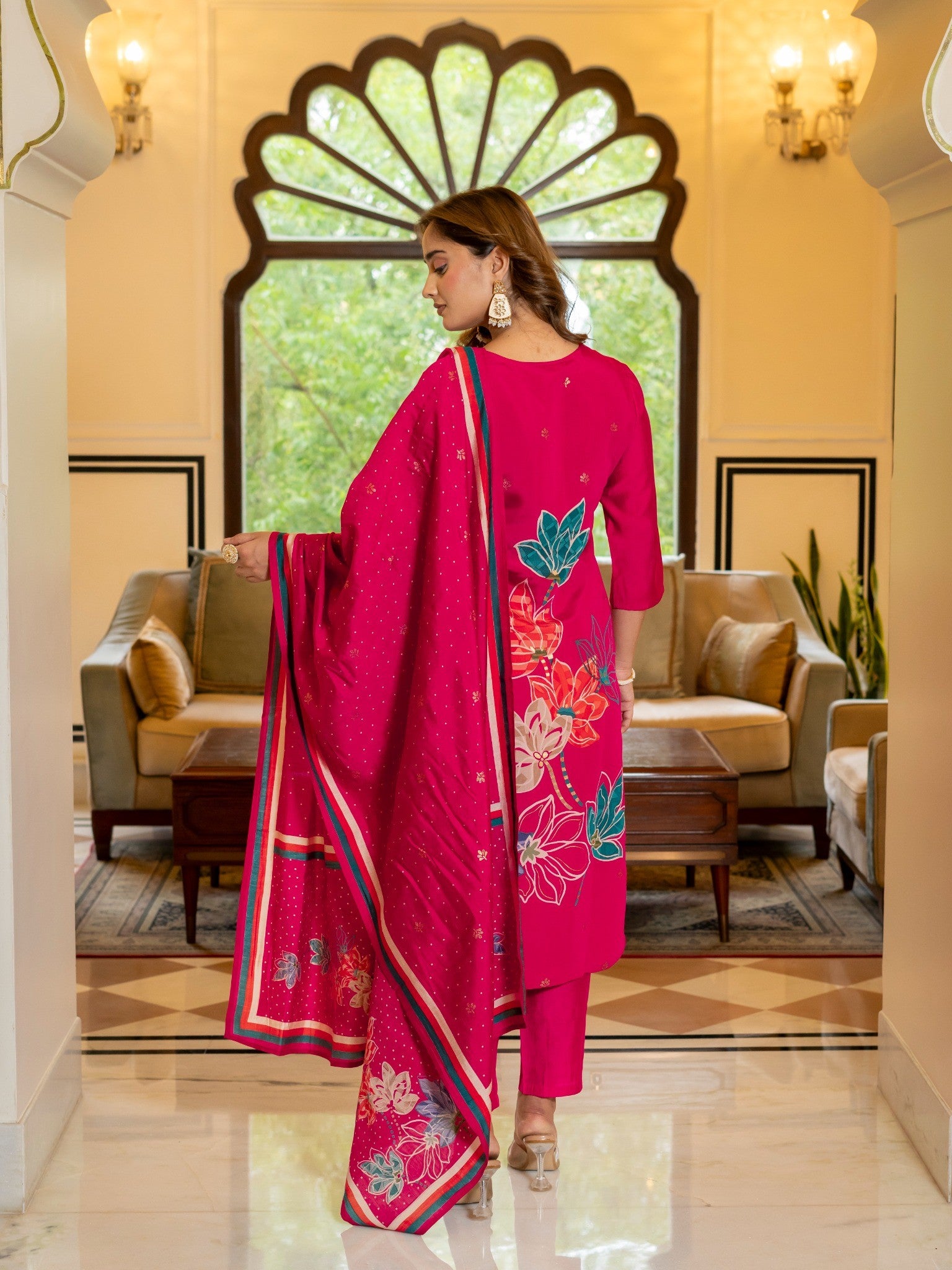 Vibrant Pink House of Sdaa  Floral Printed Kurta Set, HSDAAMLSK000007