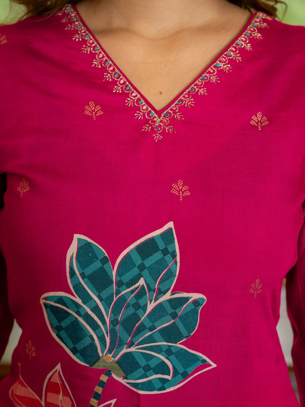 Vibrant Pink House of Sdaa  Floral Printed Kurta Set, HSDAAMLSK000007