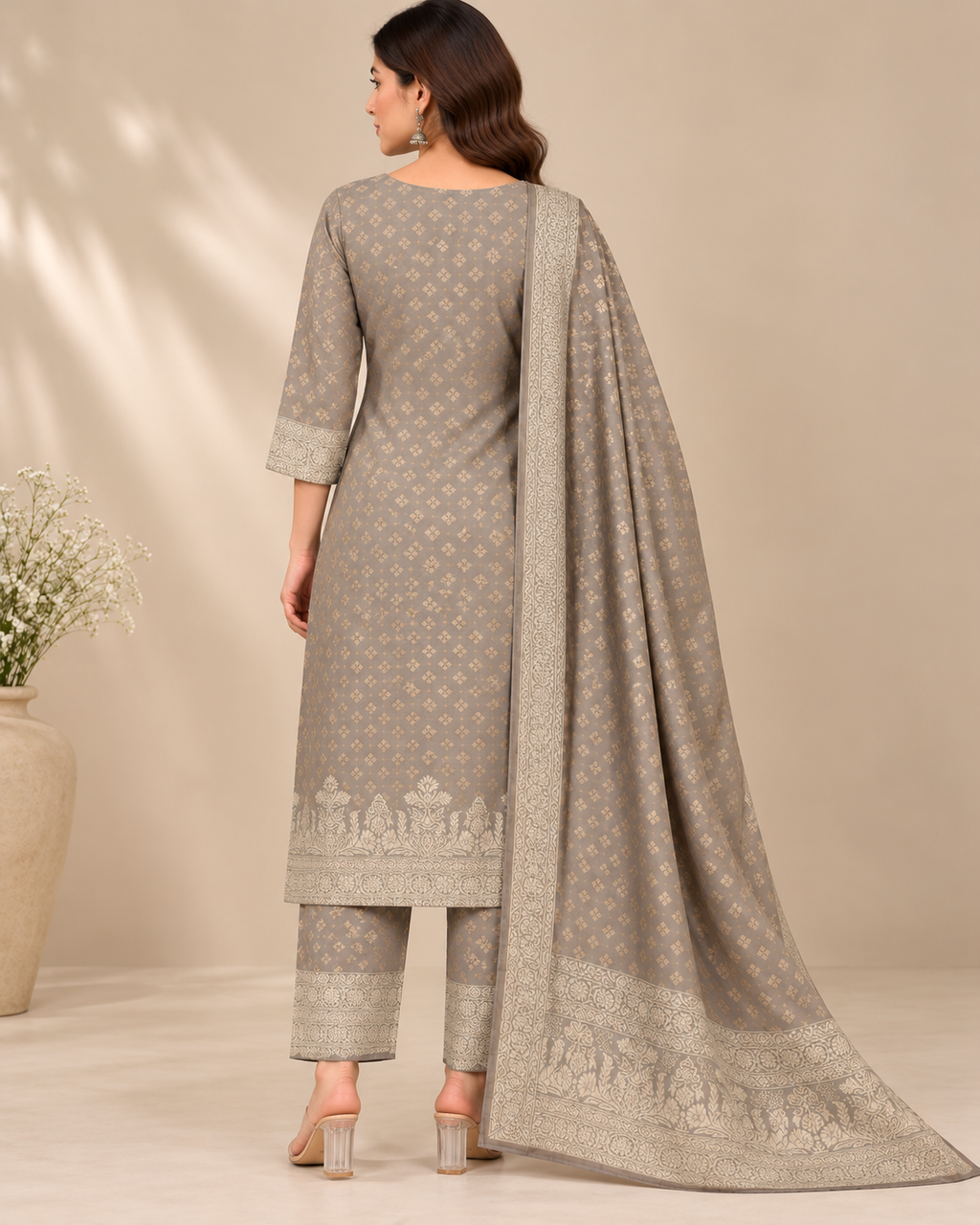 Grey Ivory Print Jacquard Winter SKD